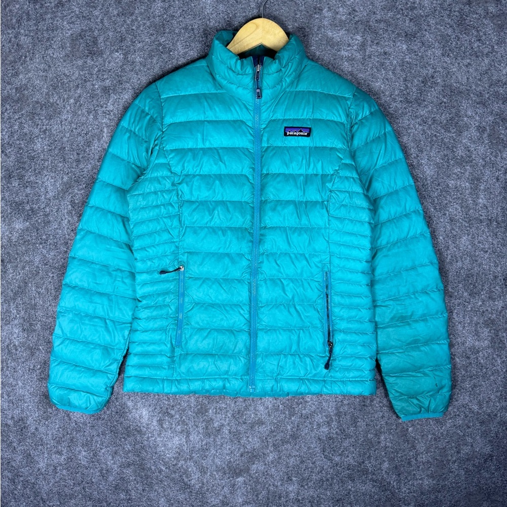 Patagonia Down Sweater Jacket Womens Size S Aqua Blue Goose Down Puffer 84683